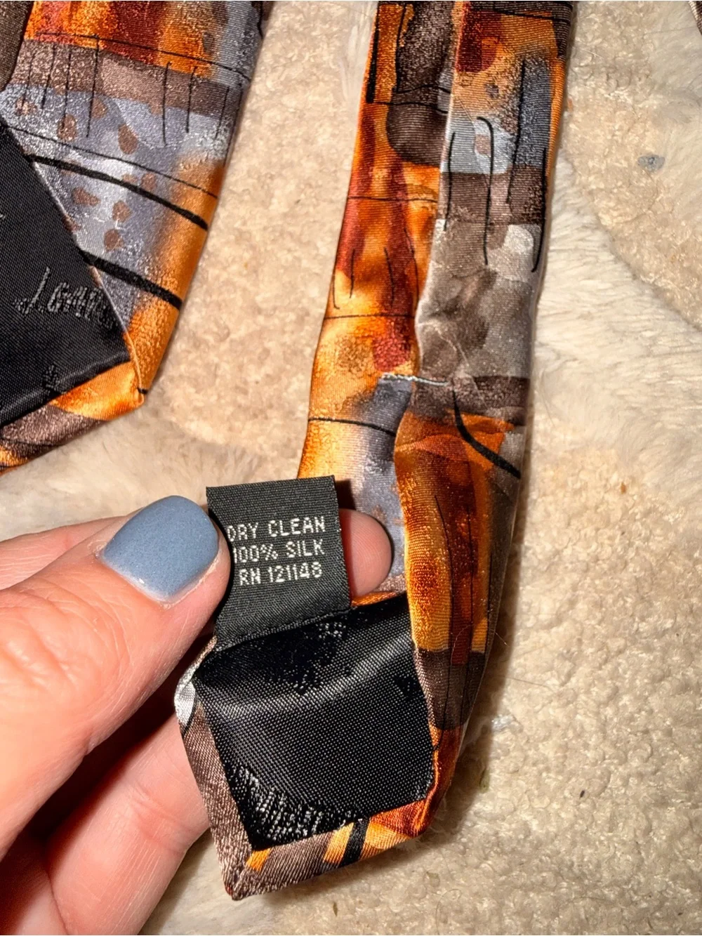 J. Garcia Orange and Brown Abstract Silk Tie